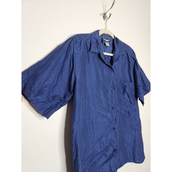 Vintage Silk Button Shirt Shoulder Pads 80s 90s Medium Best American - Picture 3 of 6